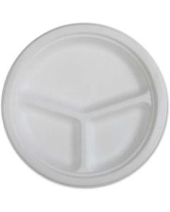 Genuine Joe 3-Compartment Disposable Plates, 10in Diameter, White, 50 per Pack , Carton Of 500