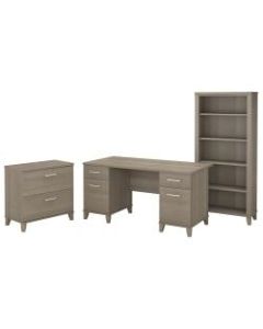 Bush Furniture Somerset 60inW Office Desk With Lateral File Cabinet And 5 Shelf Bookcase, Ash Gray, Standard Delivery