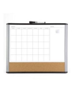 U Brands Magnetic MOD 3-In-1 Magnetic Dry-Erase Calendar Board, Painted Steel, 20in x 16in, Black/Gray Plastic Frame