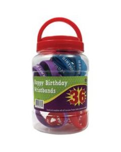 Teacher Created Resources Wristbands, Happy Birthday, 7 1/4in, Assorted Colors, Pre-K - Grade 12, Jar Of 36