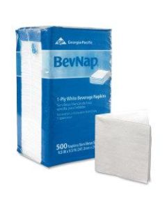 Georgia-Pacific BevNap 1-Ply Beverage Napkins, 9 1/2in x 9 1/2in, White, 500 Napkins Per Pack, Carton Of 4000