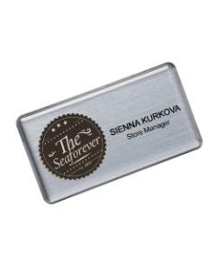 The Mighty Badge Name Badge Kit For Inkjet Printers, 1 1/2in x 3in, Silver, Pack Of 10