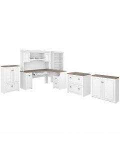 Bush Furniture Fairview 60inW L-Shaped Desk With Hutch, Bookcase, Storage And File Cabinets, Shiplap Gray/Pure White, Standard Delivery