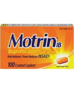 Motrin Ibuprofen Caplets - For Fever, Common Cold, Headache, Backache, Muscular Pain, Arthritis, Toothache - 100 / Box