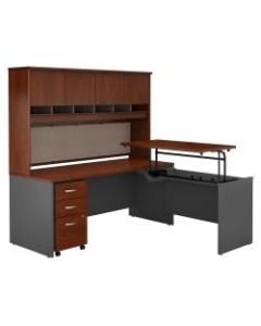 Bush Business Furniture Components 72inW 3 Position Sit to Stand L Shaped Desk with Hutch and Mobile File Cabinet, Hansen Cherry/Graphite Gray, Premium Installation