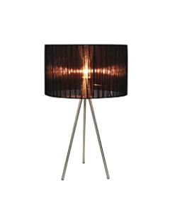 Simple Designs Brushed Nickel Tripod Table Lamp with Pleated Silk Sheer Black Shade
