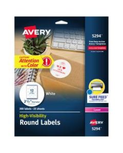 Avery High-Visibility Print-To-The-Edge Permanent Laser Labels, 5294, 2 1/2in Diameter, White, Pack Of 300