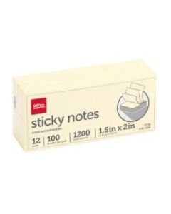 Office Depot Brand Sticky Notes, 1-1/2in x 2in, Yellow, 100 Sheets Per Pad, Pack Of 12 Pads