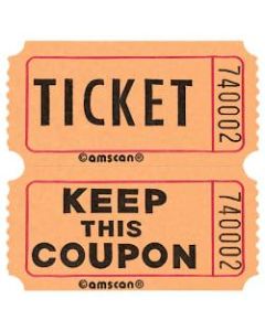 Amscan Double Ticket Roll, 6-1/2inH x 6-1/2inW x 2inD, Orange, 2,000 Tickets Per Roll