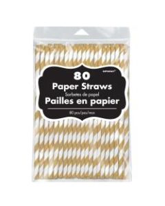 Amscan Striped Paper Straws, 7-3/4in, Gold, Pack Of 80 Straws