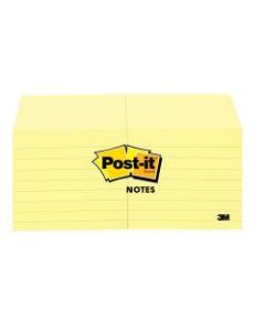 Post-it Notes, Lined, 3in x 3in, Canary Yellow, Pack Of 12 Pads