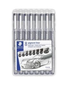 Staedtler 8 Pigment Liner Sketch Pen Set - 0.05 mm, 0.1 mm, 0.3 mm, 0.5 mm, 0.7 mm, 1 mm, 1.2 mm, 0.3 mm, 2 mm Pen Point Size - Chisel Pen Point Style - Black Pigment-based Ink - Gray Polypropylene Barrel - Metal Tip - 8 / Set