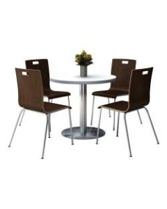 KFI Studios Jive Round Pedestal Table With 4 Stacking Chairs, 29inH x 36inW x 36inD, Espresso/Crisp Linen