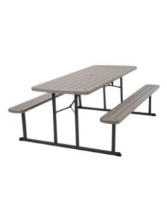 COSCO Bridgeport Outdoor Living Folding Picnic Table, 29inH x 72inW x 57inD, Taupe/Brown