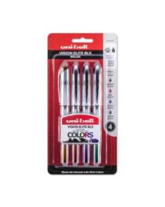 uni-ball Vision Elite Liquid Ink Rollerball Pens, Bold Point, 0.8 mm, White Barrels, Assorted Ink Colors, Pack Of 4