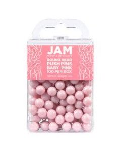 JAM Paper Colorful Push Pins, 1/2in, Baby Pink, Pack Of 100 Push Pins