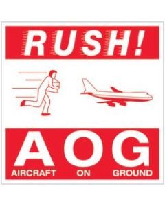 Tape Logic Preprinted Shipping Labels, DL1376, Rush AOG - Aircraft On Ground, Square, 4in x 4in, Red/White, Roll Of 500