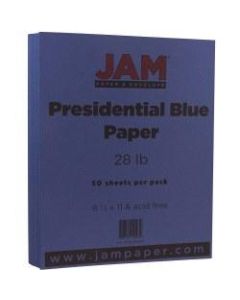 JAM Paper Printer Paper, Letter Size (8 1/2in x 11in), 28 Lb, Presidential Blue, Ream Of 50 Sheets