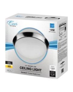 Euri Indoor Round LED Ceiling Light Fixture, 13in, Dimmable, 3000K, 19 Watts, 1,500 Lumens, Chrome/Frosted Plastic