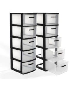 Inval Eclypse 5-Drawer Storage Cabinets, 39inH x 13inW x 15inD, Black/Clear, Pack Of 2 Cabinets
