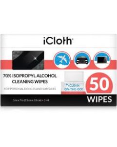 icloth 50-Pack 5 x 7-In. Large Wipes - For Aerospace, Handheld Device - Hypoallergenic, Low Linting, Absorbent, Soft, Individually Wrapped, Disinfectant - Fiber - 50 / Carton - 1 Carton