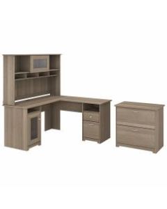 Bush Furniture Cabot 60inW L-Shaped Computer Desk With Hutch And Lateral File Cabinet, Ash Gray, Standard Delivery