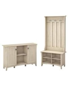 Bush Furniture Salinas Entryway Storage Set with Hall Tree, Shoe Bench and Accent Cabinet, Antique White, Standard Delivery