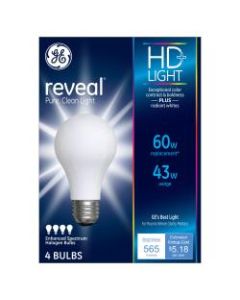 GE Lighting Halogen Light Bulbs, A19, 43 Watts, Pack Of 4 Bulbs