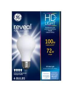 GE Lighting Halogen Light Bulbs, A19, 72 Watts, Pack Of 4 Bulbs