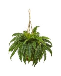 Nearly Natural 33inH Polyester Boston Fern With Hanging Basket, Green