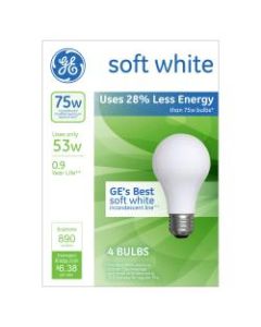 GE A19 Energy-Efficient Soft White Light Bulbs, 53 Watts, Pack Of 4