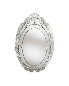 Baxton Studio Floral Oval Accent Wall Mirror, 30in x 20in, Antique Silver