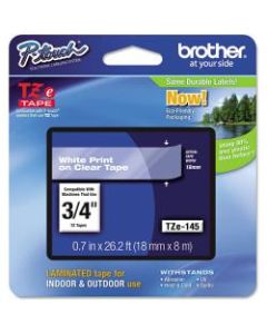 Brother TZe-145 White-On-Clear Tape, 0.75in x 26.2ft