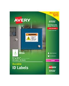 Avery Durable ID Labels With TrueBlock Technology, 61532, 5in x 3 1/2in, White, Pack Of 200