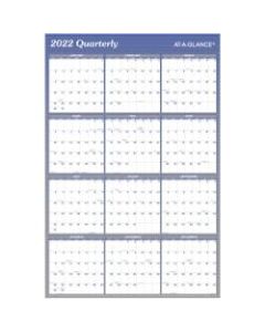 AT-A-GLANCE Reversible Erasable Yearly Wall Calendar, 36in x 24in, Blue, January To December 2022, A1102