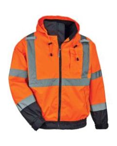 Ergodyne GloWear 8379 Type R Class 3 High-Visibility Fleece-Lined Thermal Bomber Jacket, Large, Orange