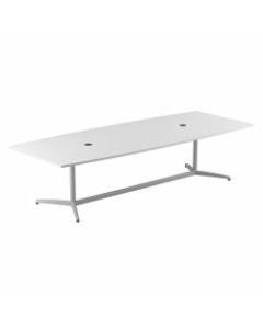 Bush Business Furniture 120inW x 48inD Boat-Shaped Conference Table With Metal Base, White, Standard Delivery
