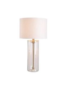 Kenroy Home Parabola Table Lamp, 27inH, White Shade/Clear And Antique Brass Base