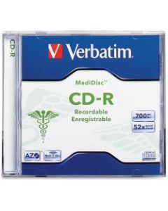 Verbatim MediDisc CD-R 700MB 52X Thermal Printable Branded Surface - 1pk Jewel Case