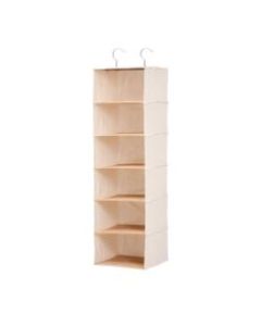 Honey-Can-Do Hanging Vertical Canvas Closet Organizer, 6 Shelves, 42inH x 12inW x 11 1/2inD, Green/Natural Bamboo