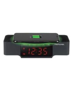 Memorex Digital Clock Radio With Wireless Charging, 2-1/16inH x 2-3/8inW x 7-3/4inD, Black