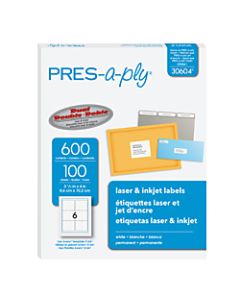 PRES-a-ply Labels for Laser and Inkjet Printers, AVE30604, Permanent Adhesive, 3 1/3inW x 4inL, Rectangle,  White, Box Of 600