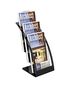 Deflecto Contemporary Literature Holder, 3 Leaflet Size Compartments, 13 5/16inH x 6 3/4inW x 6 15/16inD, Black/Clear