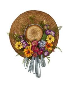 Nearly Natural Plastic Mixed Flower Hat Wreath, 18in, Multicolor
