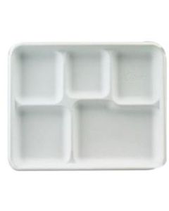 Huhtamaki Heavy-Duty 5-Compartment Disposable Pulp Paper Trays, Lunch, 12 1/2in x 8 1/2in, Tan, Case Of 500