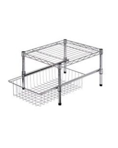 Honey-Can-Do Adjustable Cabinet Organizer With Shelf And Basket, 11inH x 14 3/4inW x 17 3/4inD, Chrome