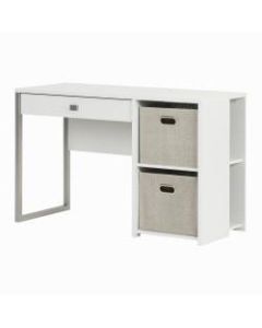 South Shore Interface Desk With Storage Baskets, Taupe/Pure White