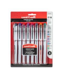 uni-ball Vision Elite Liquid Ink Rollerball Pens, Bold Point, 0.8 mm, Black Barrel, Assorted Ink Colors, Pack Of 8