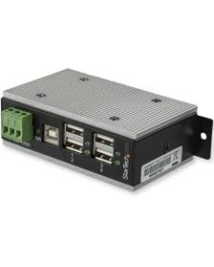 StarTech.com 4 Port Industrial USB Hub - USB 2.0 - 15kV ESD Protection - Surface Mount or DIN Rail Rackmount USB Hub - Metal Housing - Add four USB 2.0 ports to a computer system in a harsh operating environment