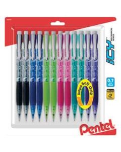 Pentel Icy Mechanical Pencils, 0.7mm, #2 Lead, Assorted Barrel Colors, Pack Of 12